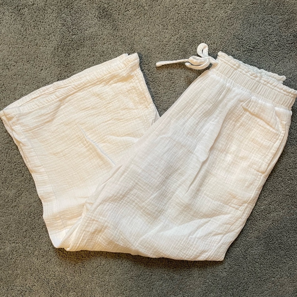 Youth White Linen Wide Leg pant